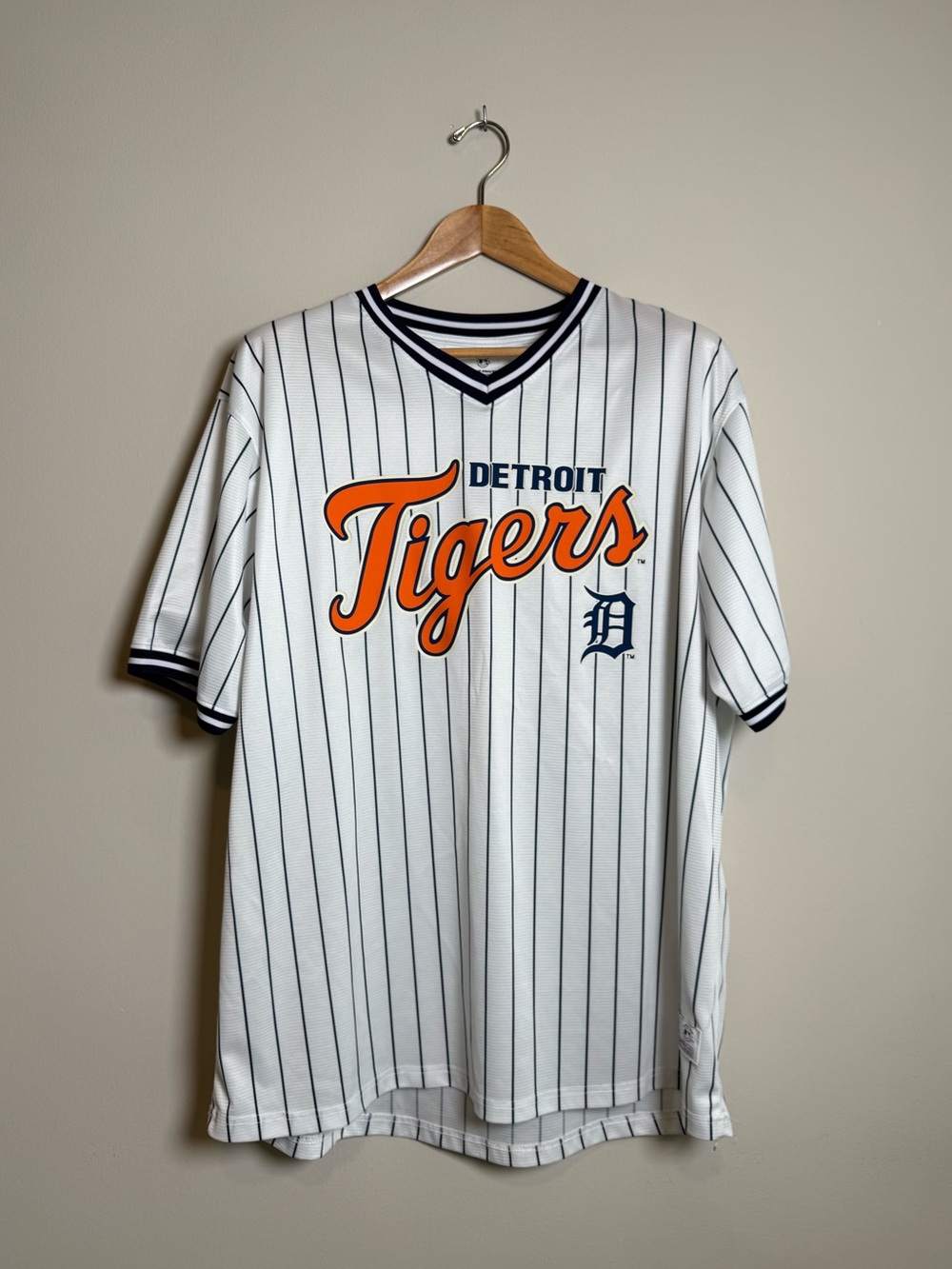 True Fan | Detroit Tigers Pinstripe Jersey Shirt | White Navy Orange | 2XL